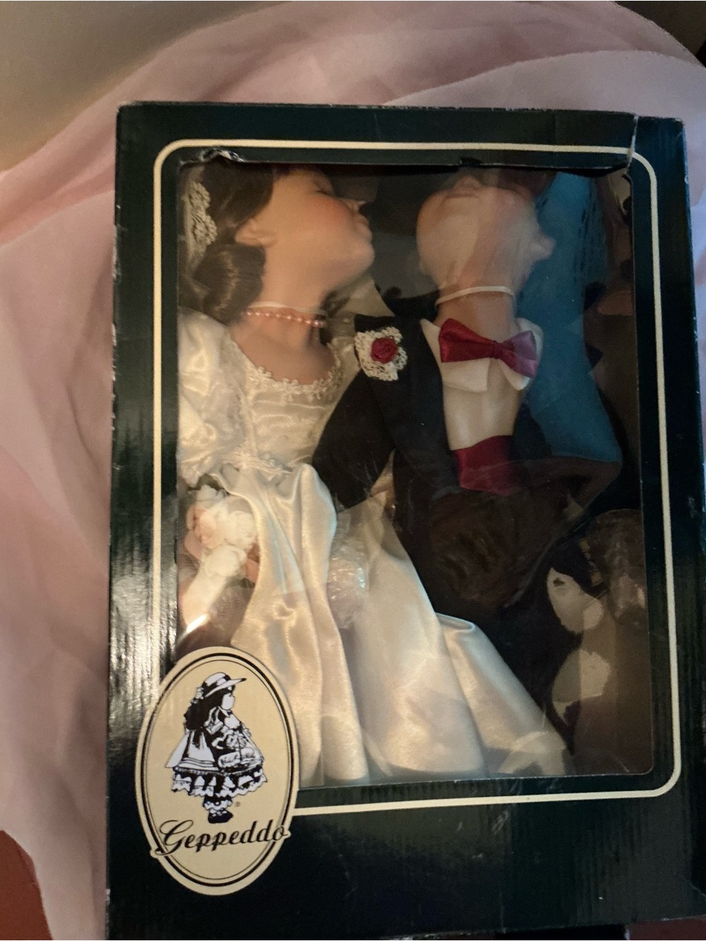 GeppeDdo Porcelain Bride & Groom Figurine Pair in White and Black 23 in